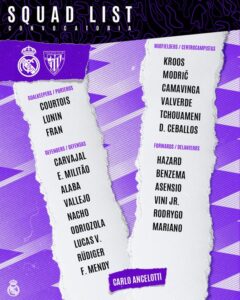 قائمة ريال مدريد الرسمية لمواجهة أتلتيك بلباو